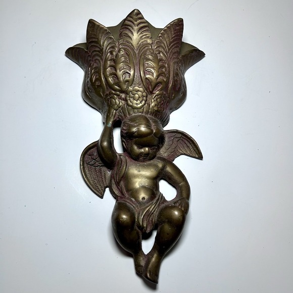 Other - Vintage Brass Cherub Angel Wall Pocket Planter